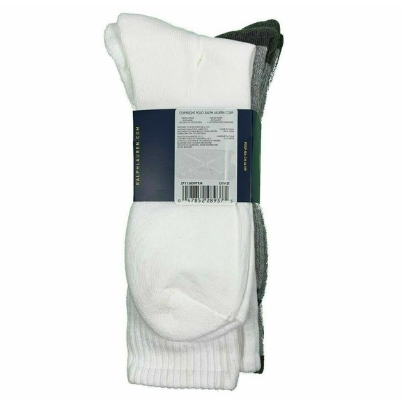 Polo Ralph Lauren Crew Soft Socks 4 Pairs Grey White Mens Sock 10-13 Shoe 6-12 - Picture 3 of 6